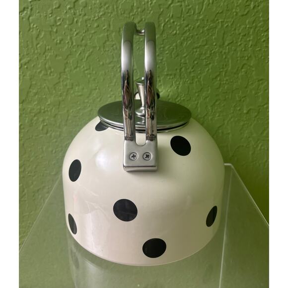 Kate Spade Lenox Tea Kettle Deco Polka Dot White Black 2.5qt Enamel Stainless - Picture 4 of 11